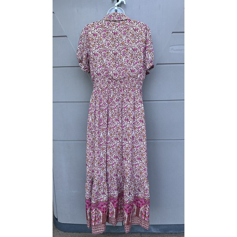 In Loom Floral Border Print Button Front Midi Dress Sz S Feminine Cottagecore - Picture 8 of 14